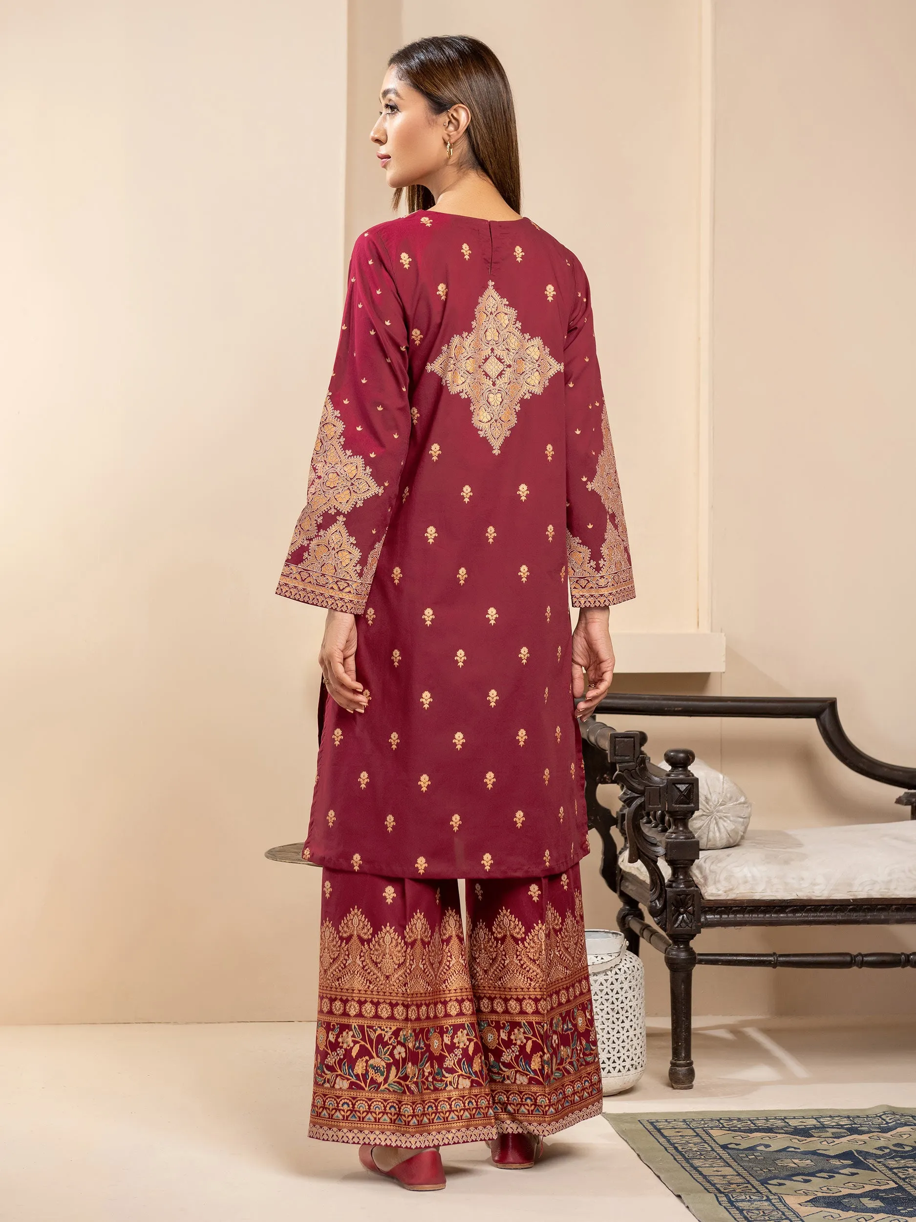 2 Piece Lawn Suit-Gold Pasted Printed (Unstitched)