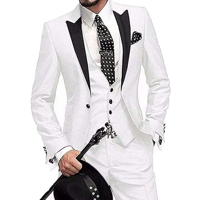 2020 New Arrival Groomsmen Peak Black Lapel Groom Tuxedos Burgundy Men Suits Wedding Best Man Blazer (Jacket Pants Vest)