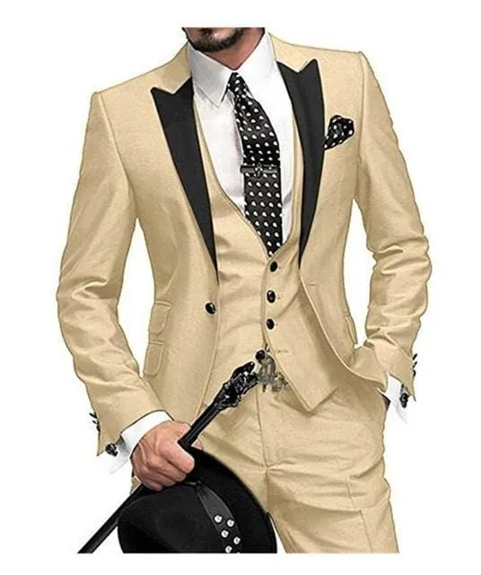 2020 New Arrival Groomsmen Peak Black Lapel Groom Tuxedos Burgundy Men Suits Wedding Best Man Blazer (Jacket Pants Vest)