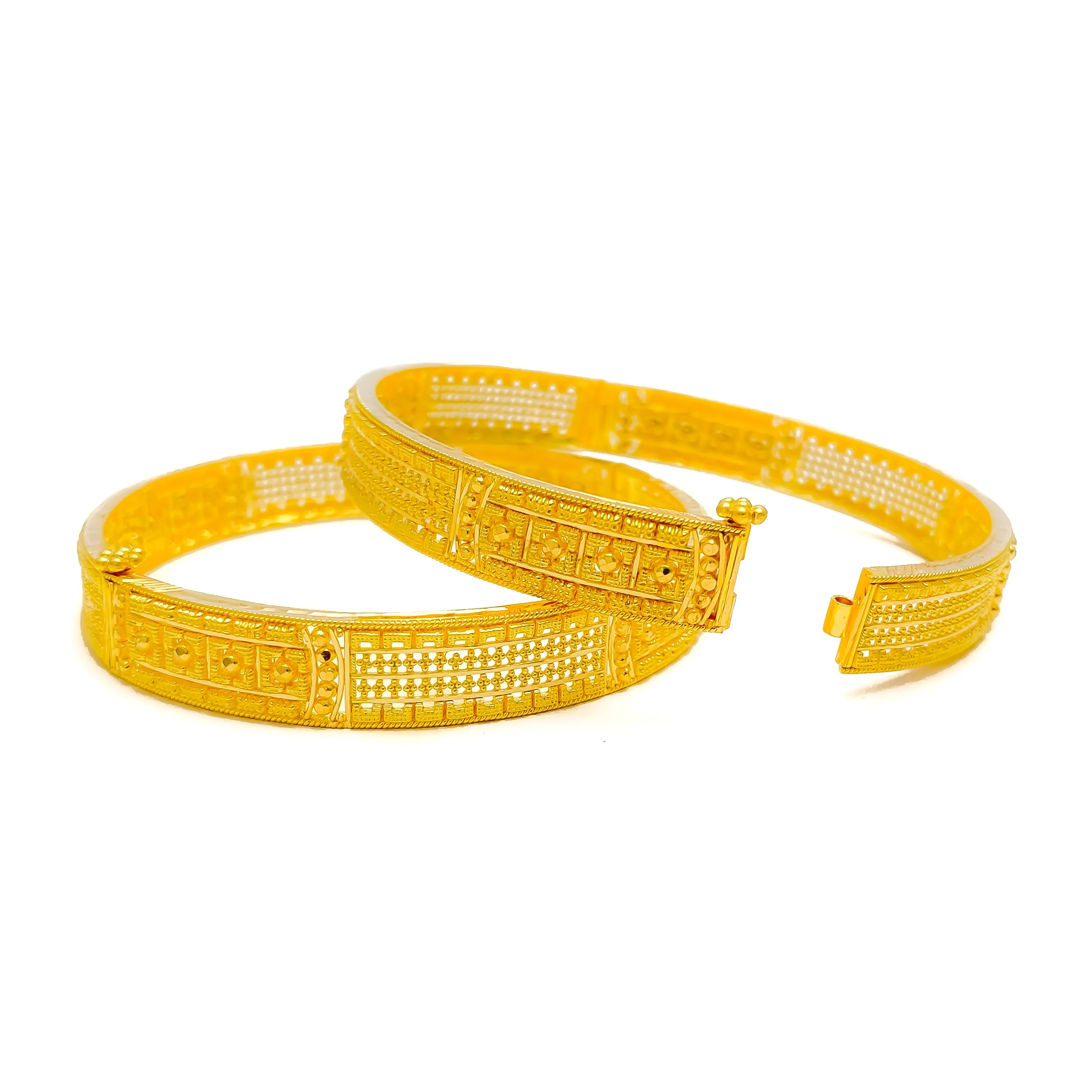 Alternating Golden Elegant 22k Gold Bangle Pair