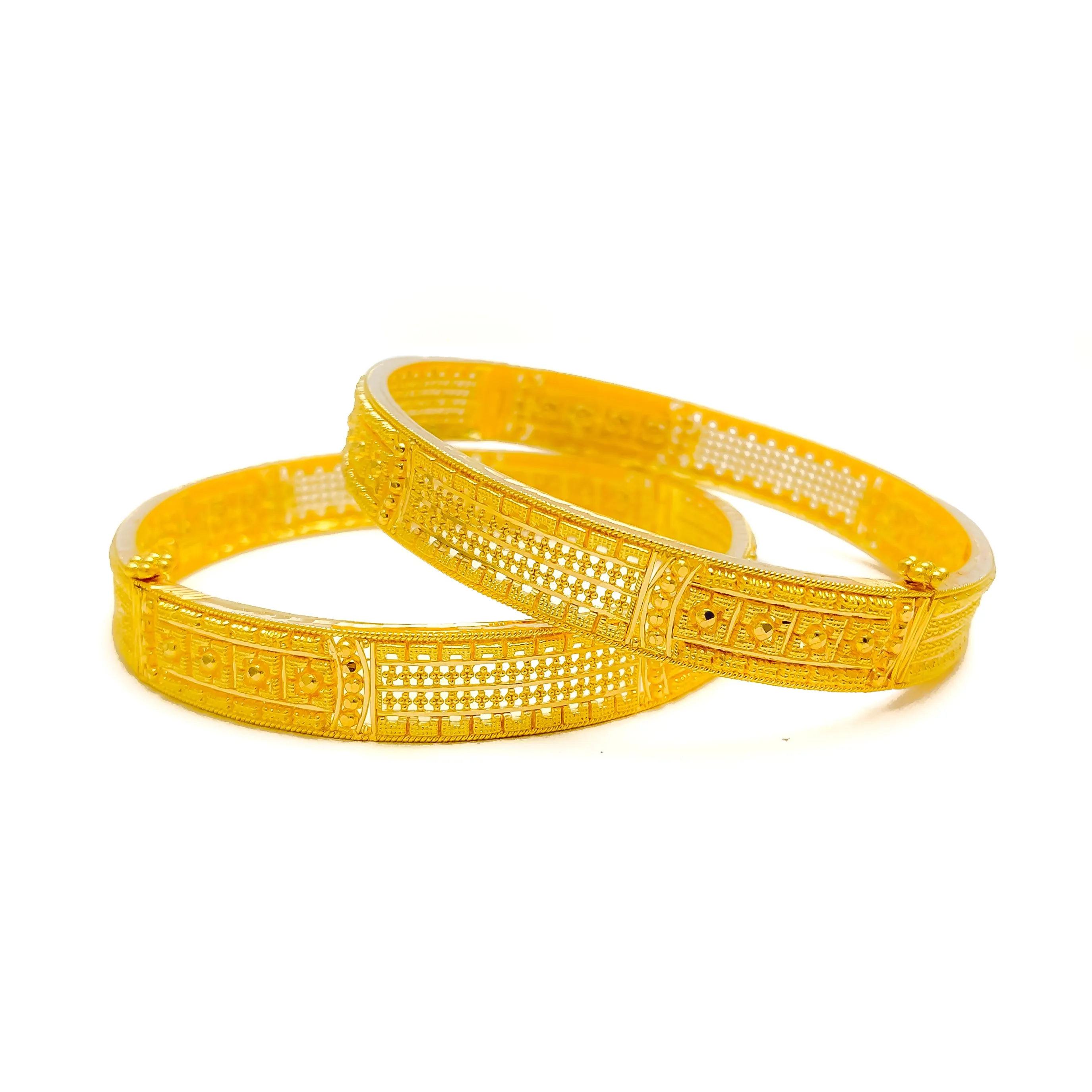 Alternating Golden Elegant 22k Gold Bangle Pair