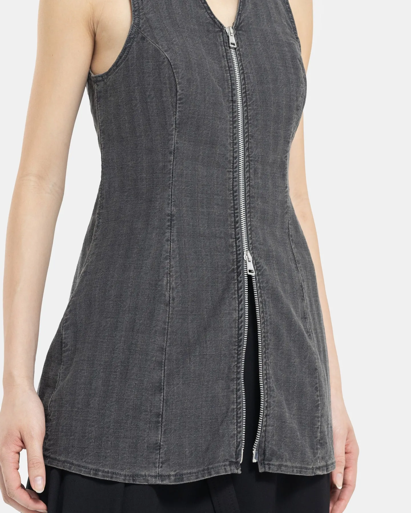 Biker Zip Vest in Washed Grey Torino Stripe