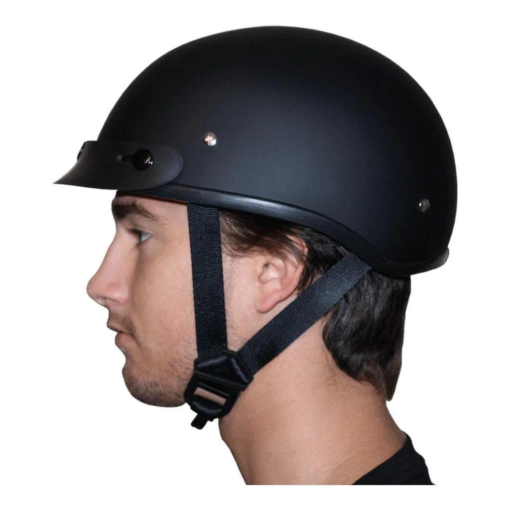 Black Leather Covered Slim Lined Motorcycle Half Helmet