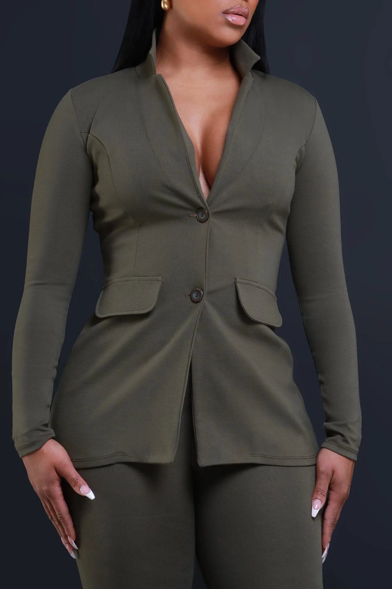 Boss Mood Button Up Blazer - Olive