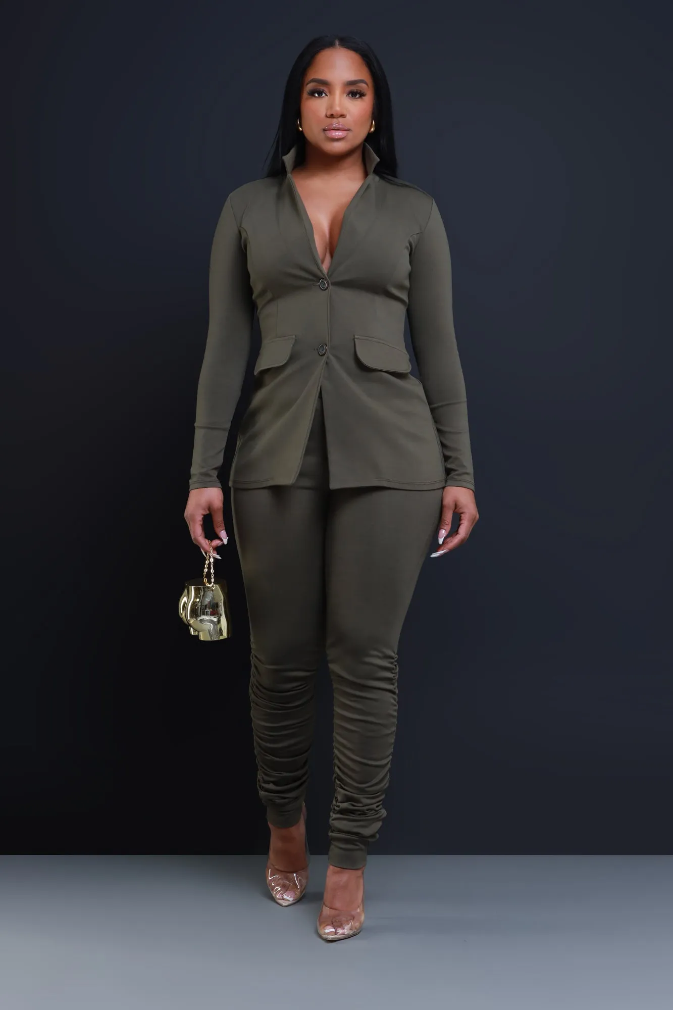 Boss Mood Button Up Blazer - Olive