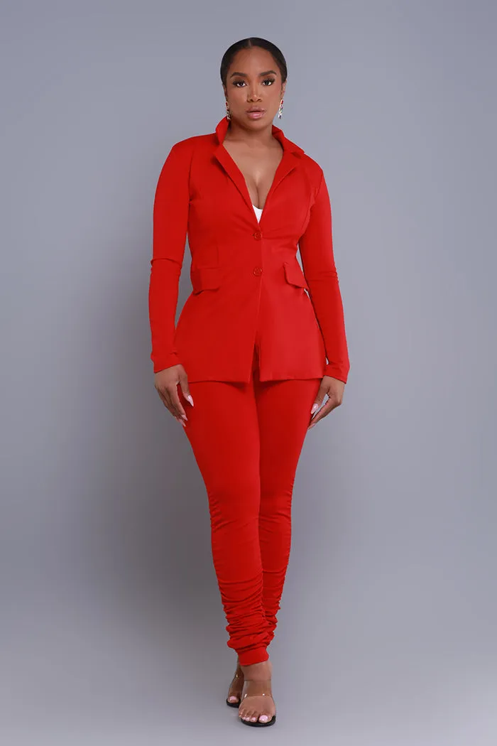 Boss Mood Button Up Blazer - Red