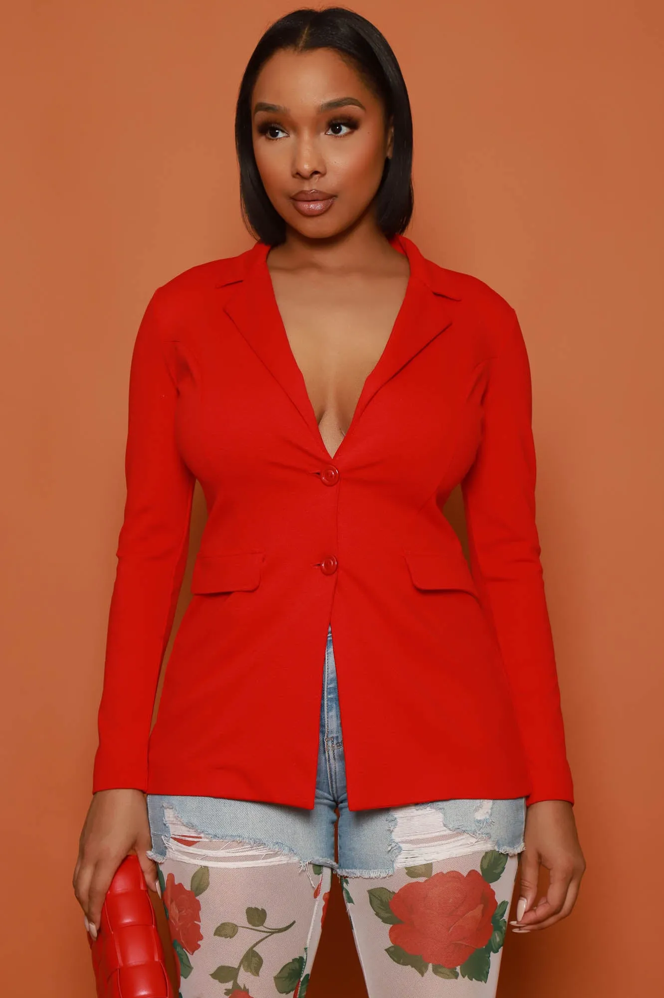 Boss Mood Button Up Blazer - Red