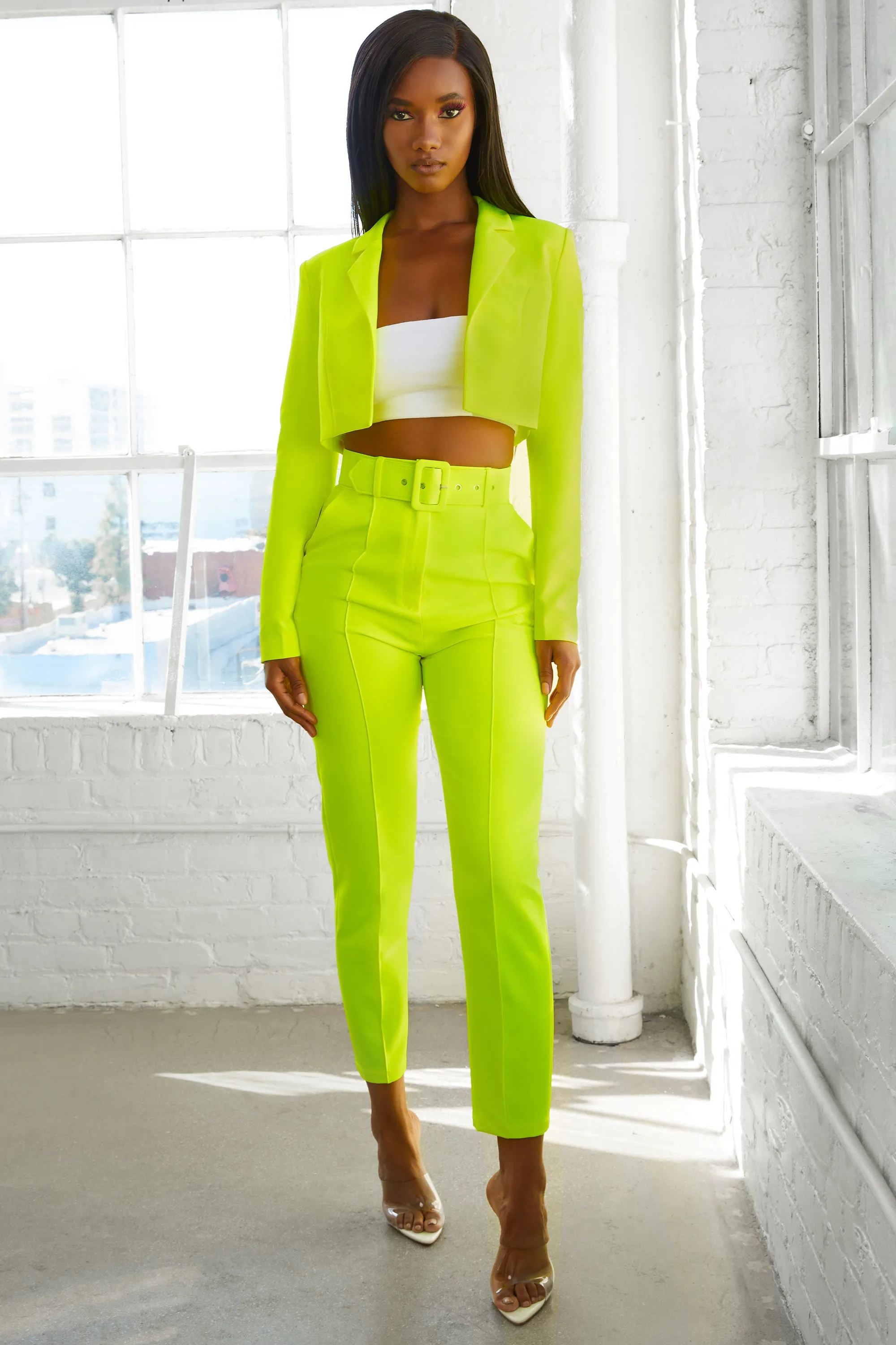 Bossy Cropped Blazer in Neon Yellow