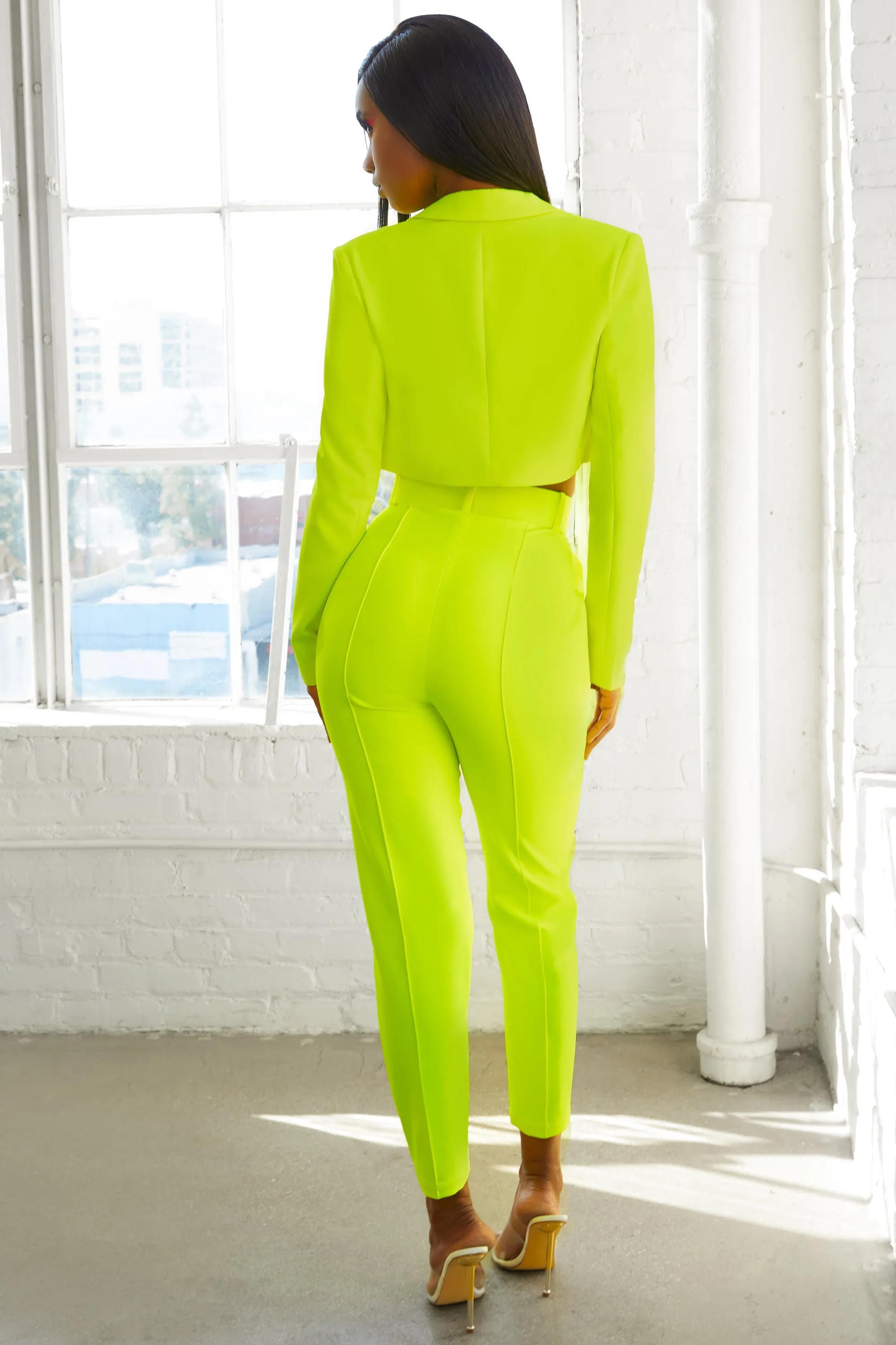 Bossy Cropped Blazer in Neon Yellow