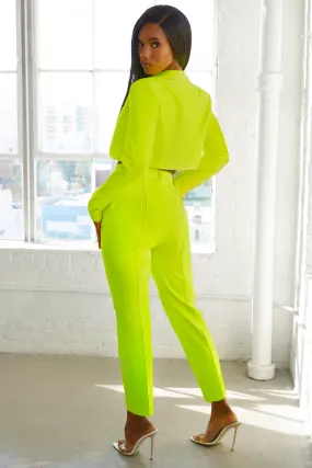 Bossy Cropped Blazer in Neon Yellow