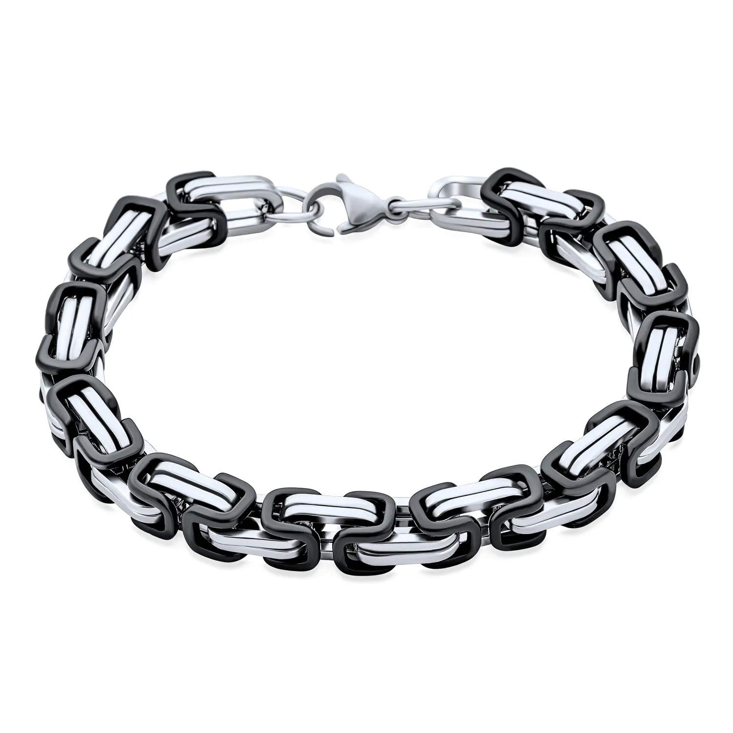 Byzantine Chain Mechanic Double Link Bracelet Black Silver Gold Stainless Steel