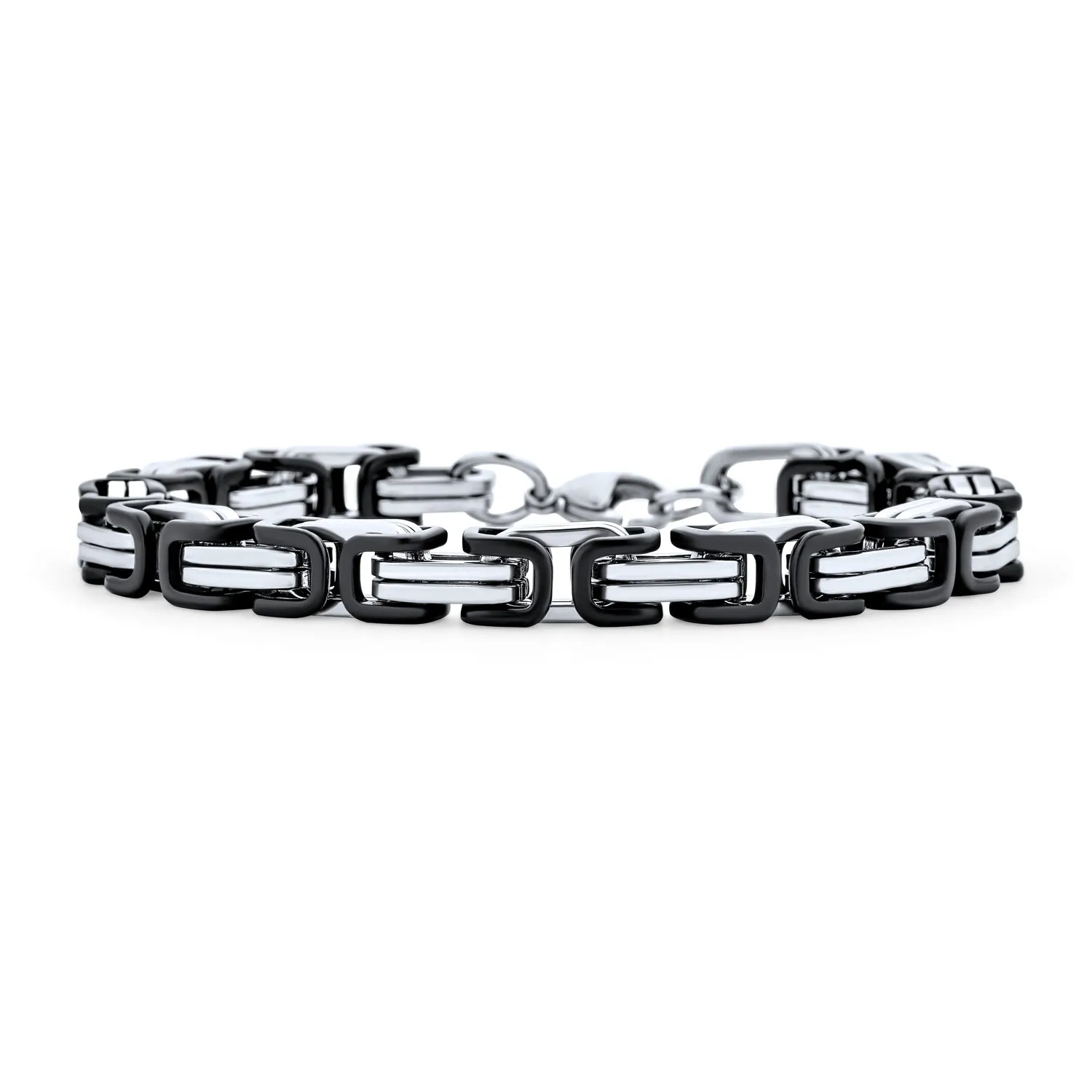 Byzantine Chain Mechanic Double Link Bracelet Black Silver Gold Stainless Steel