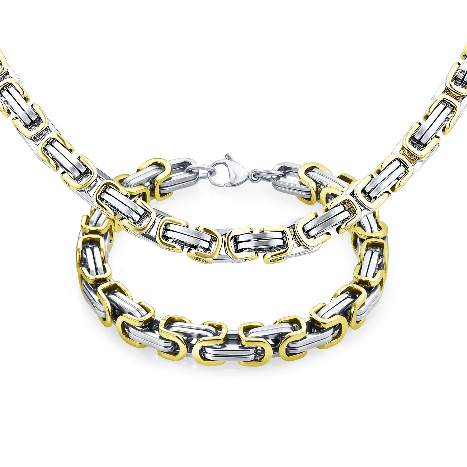 Byzantine Chain Mechanic Double Link Bracelet Black Silver Gold Stainless Steel