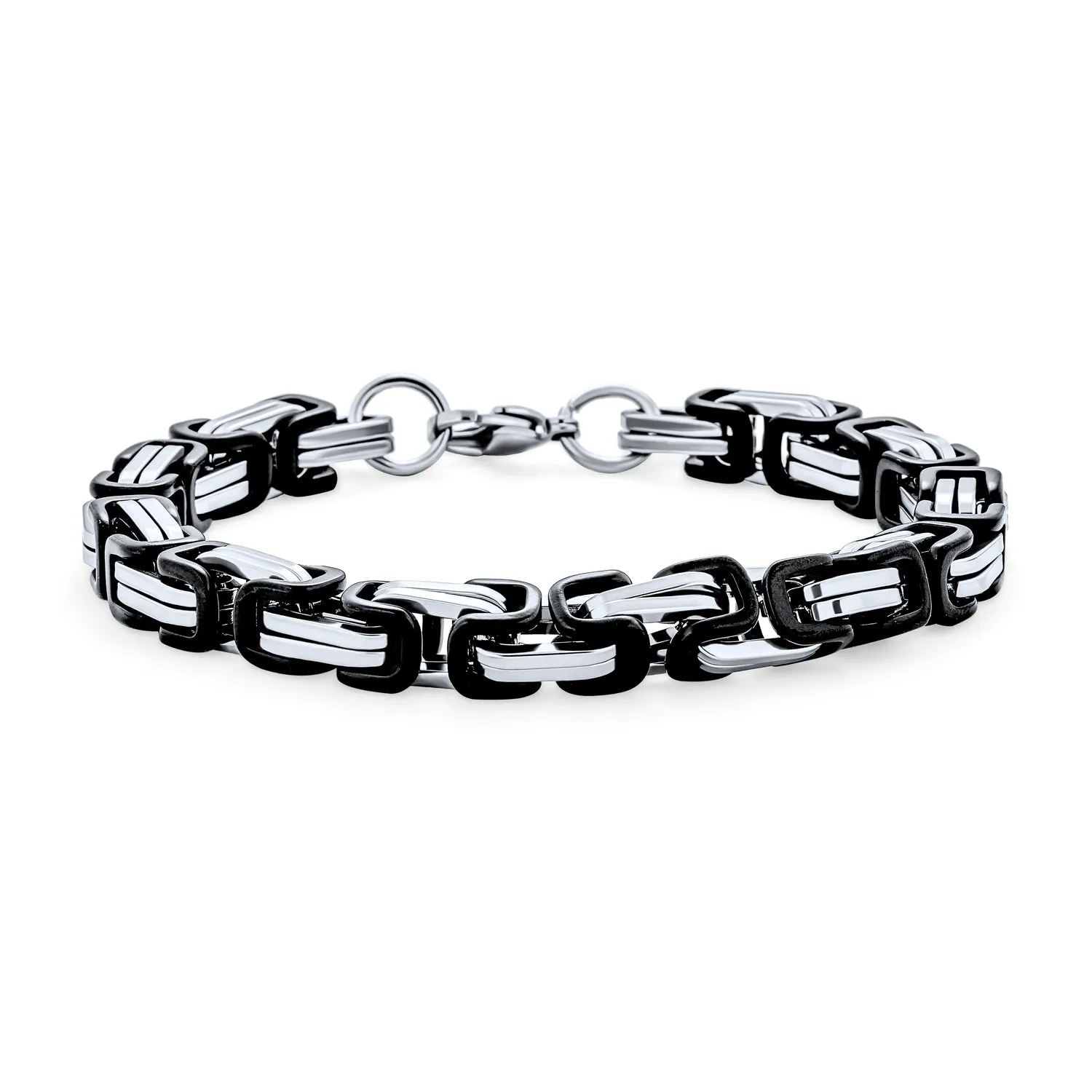 Byzantine Chain Mechanic Double Link Bracelet Black Silver Gold Stainless Steel