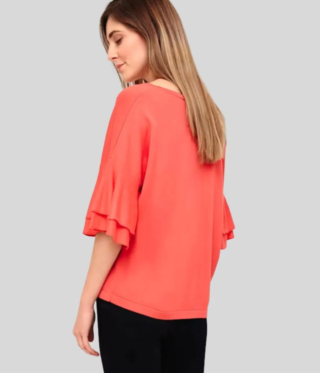 Coral Daisi Double Frill Sleeve Knit Top