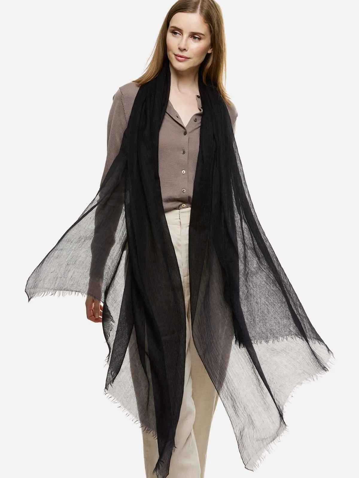 Featherlight Black Cashmere Scarf