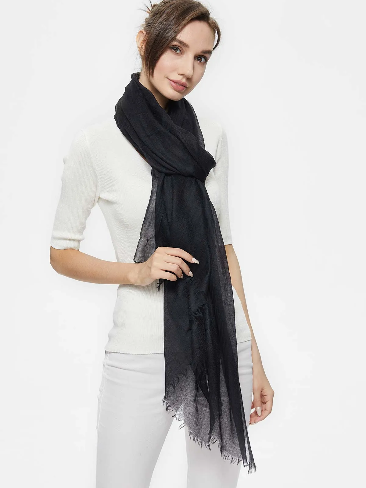 Featherlight Black Cashmere Scarf