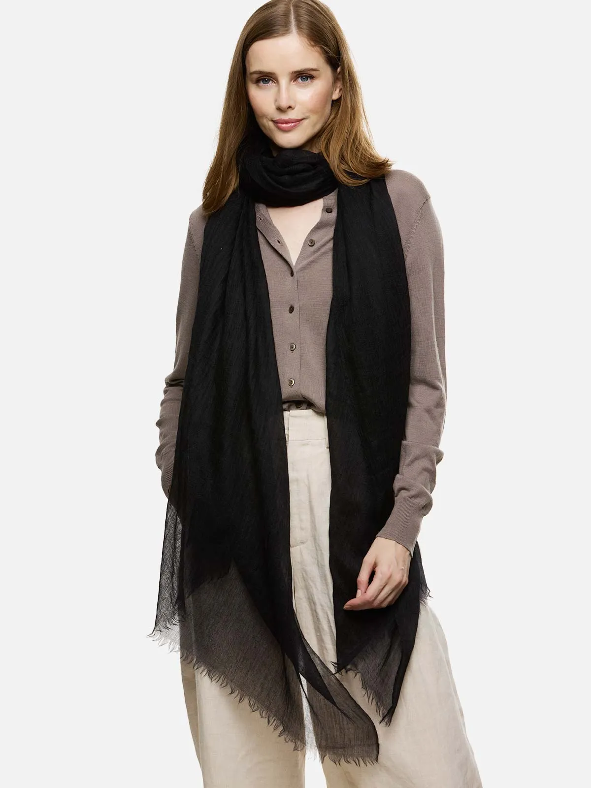 Featherlight Black Cashmere Scarf