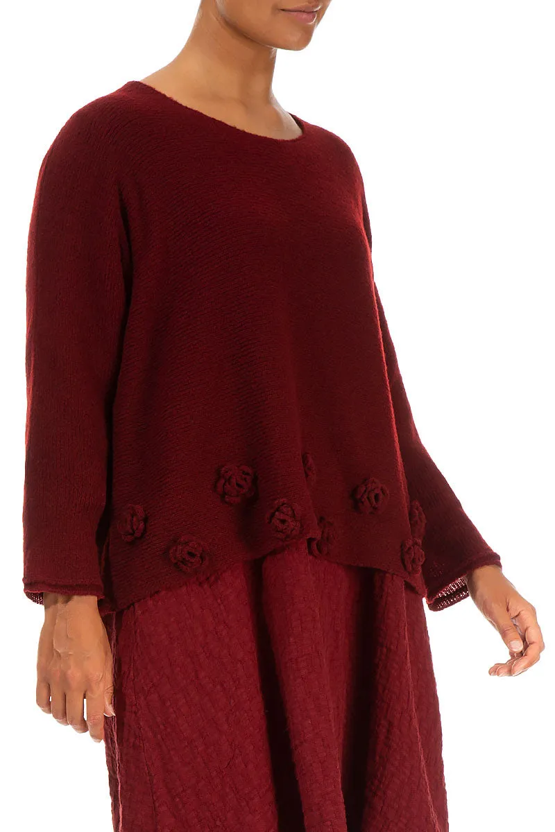 Flowers Maroon Wool Sweater