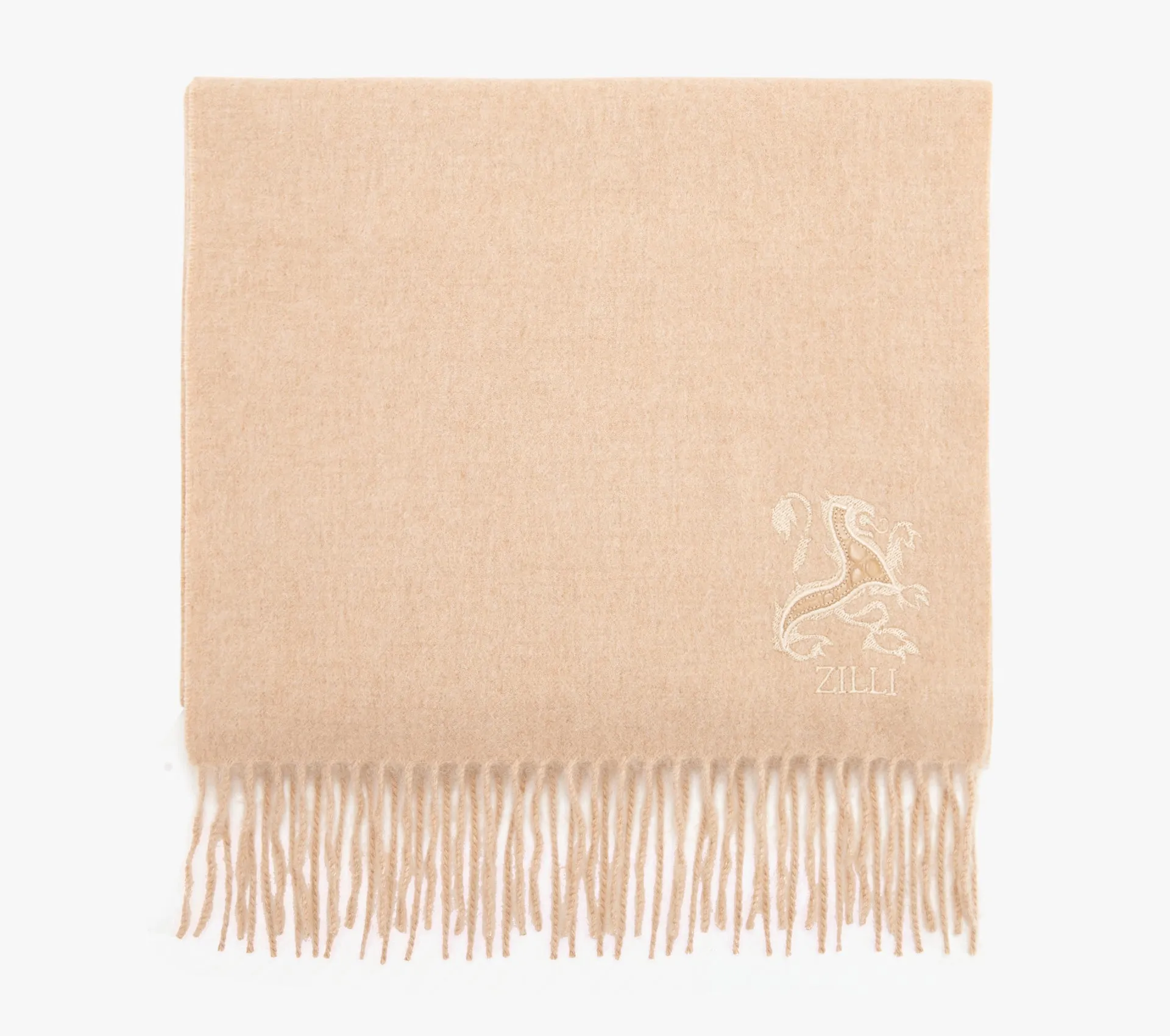 Fringed Scarf with Lion Embroidery