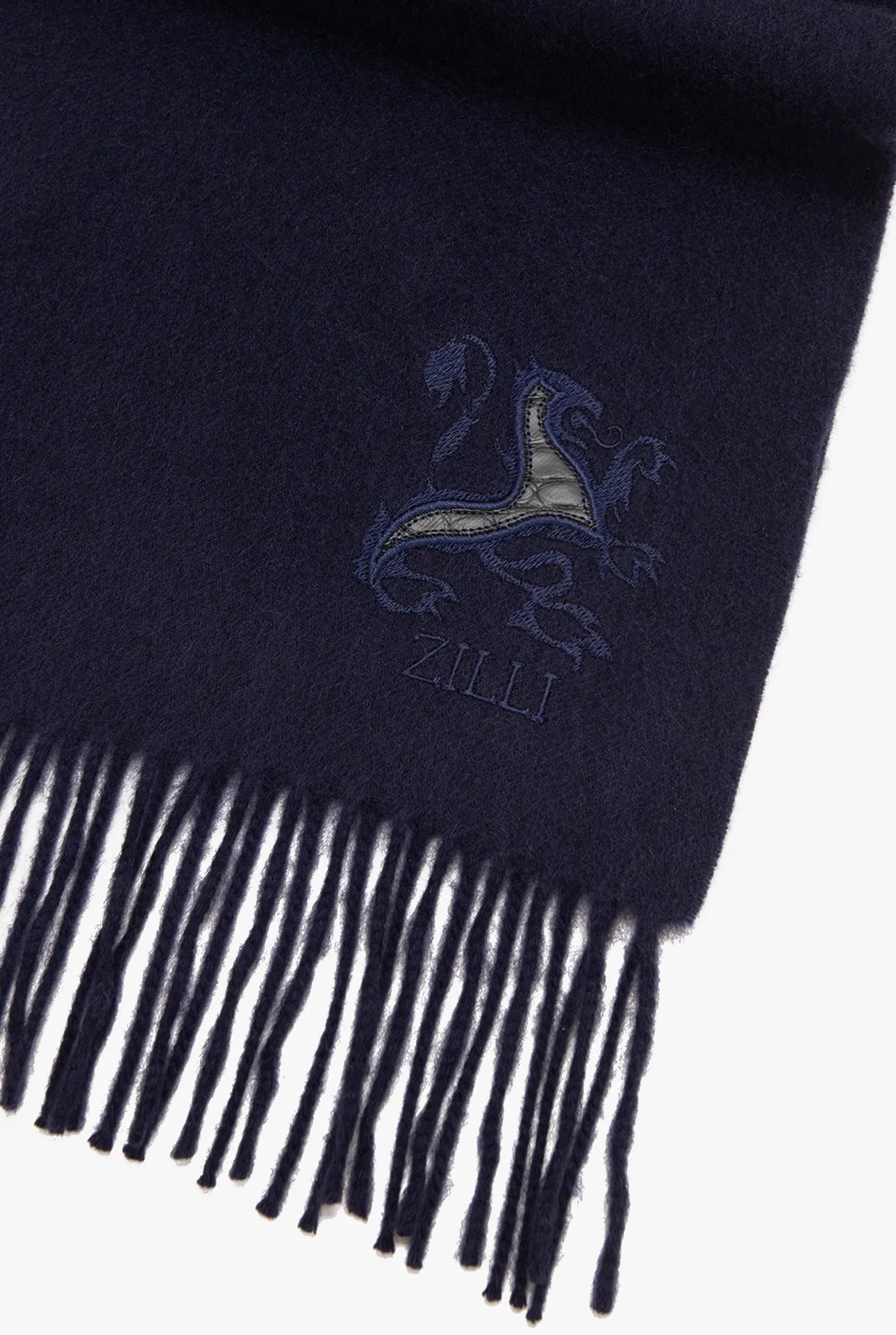 Fringed Scarf with Lion Embroidery