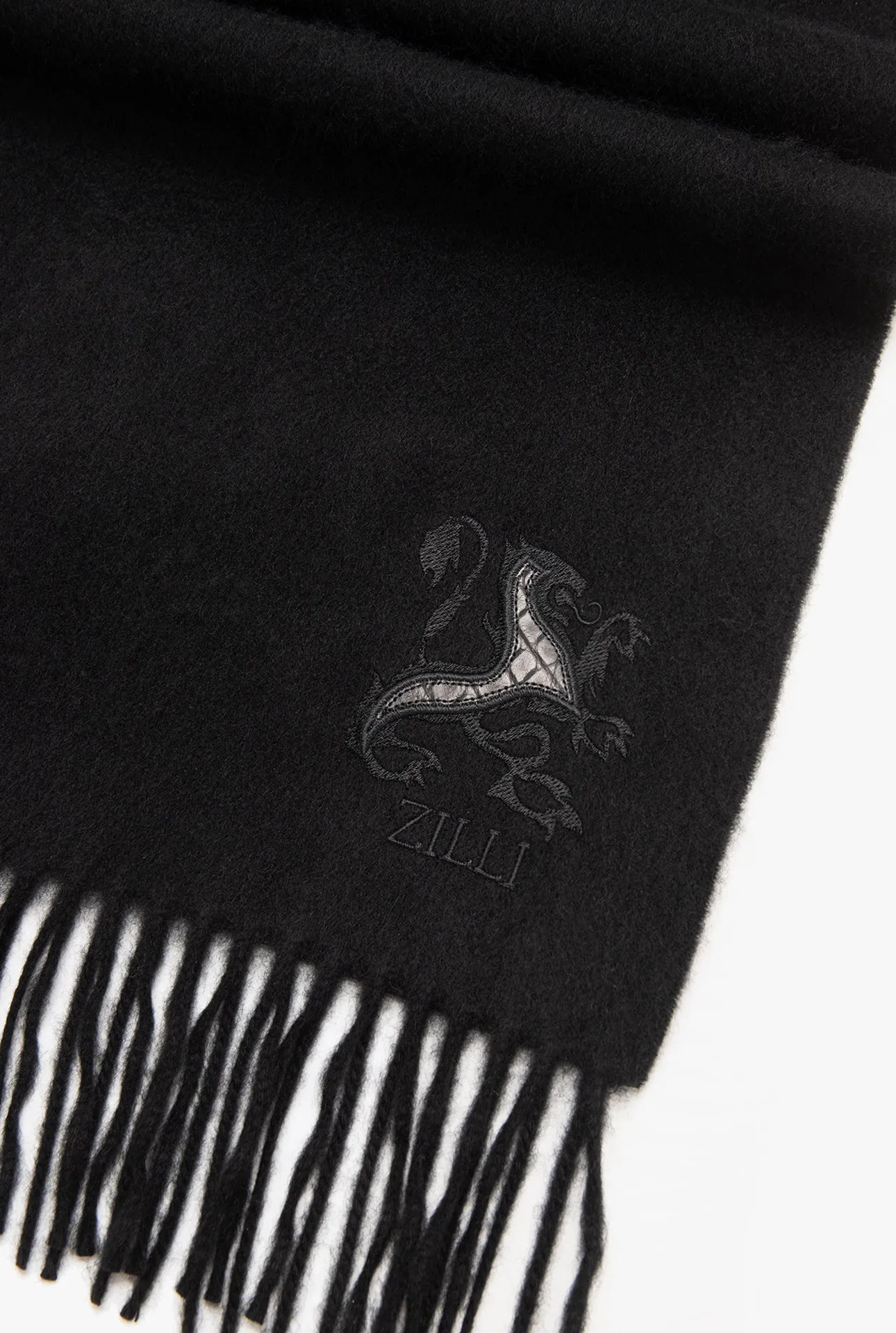 Fringed Scarf with Lion Embroidery