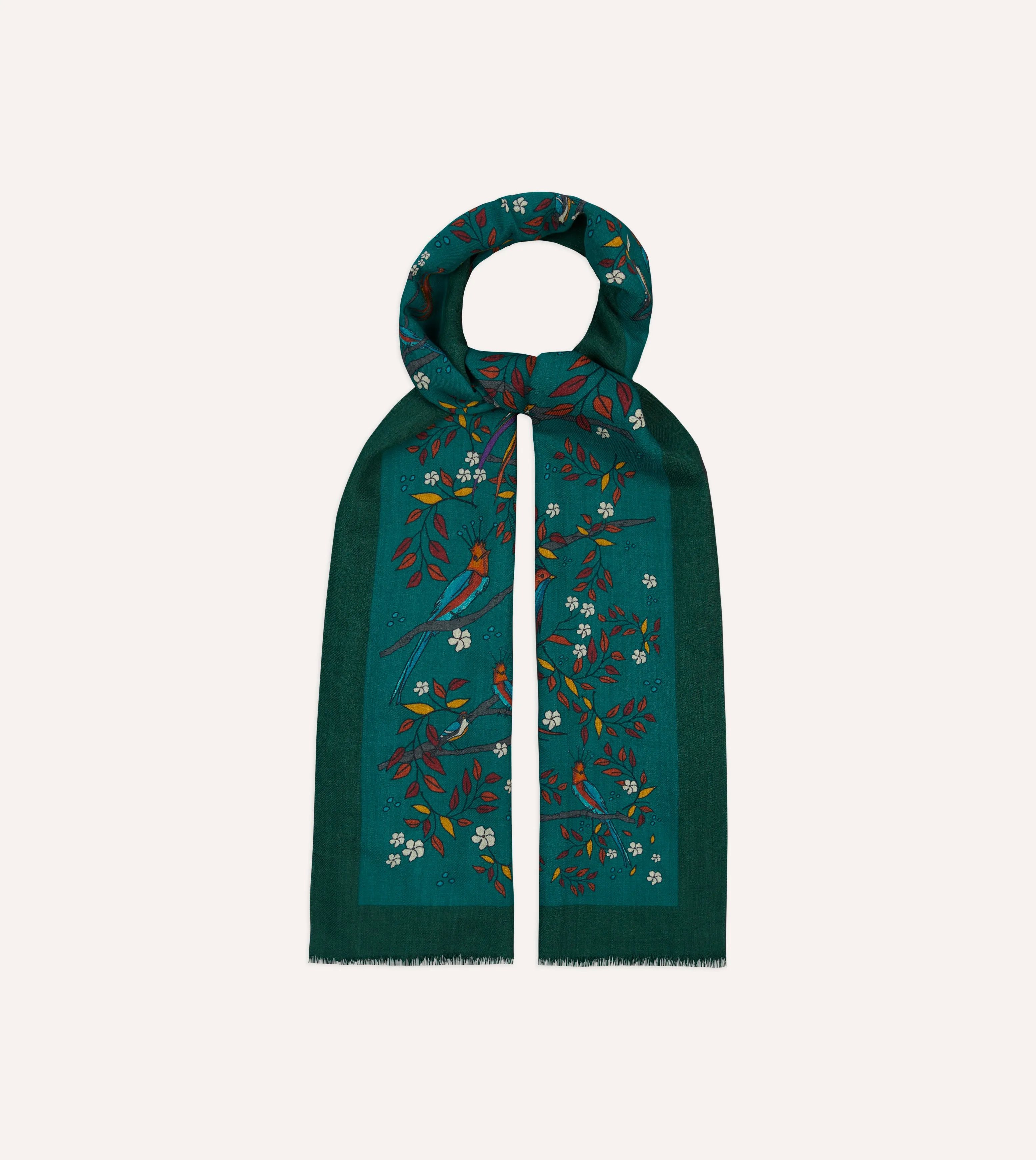 Green Birds of Paradise Print Wool Scarf