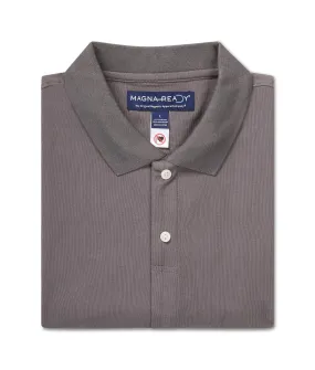 Grey Pique Knit Short Sleeve Polo with Magnetic Closures