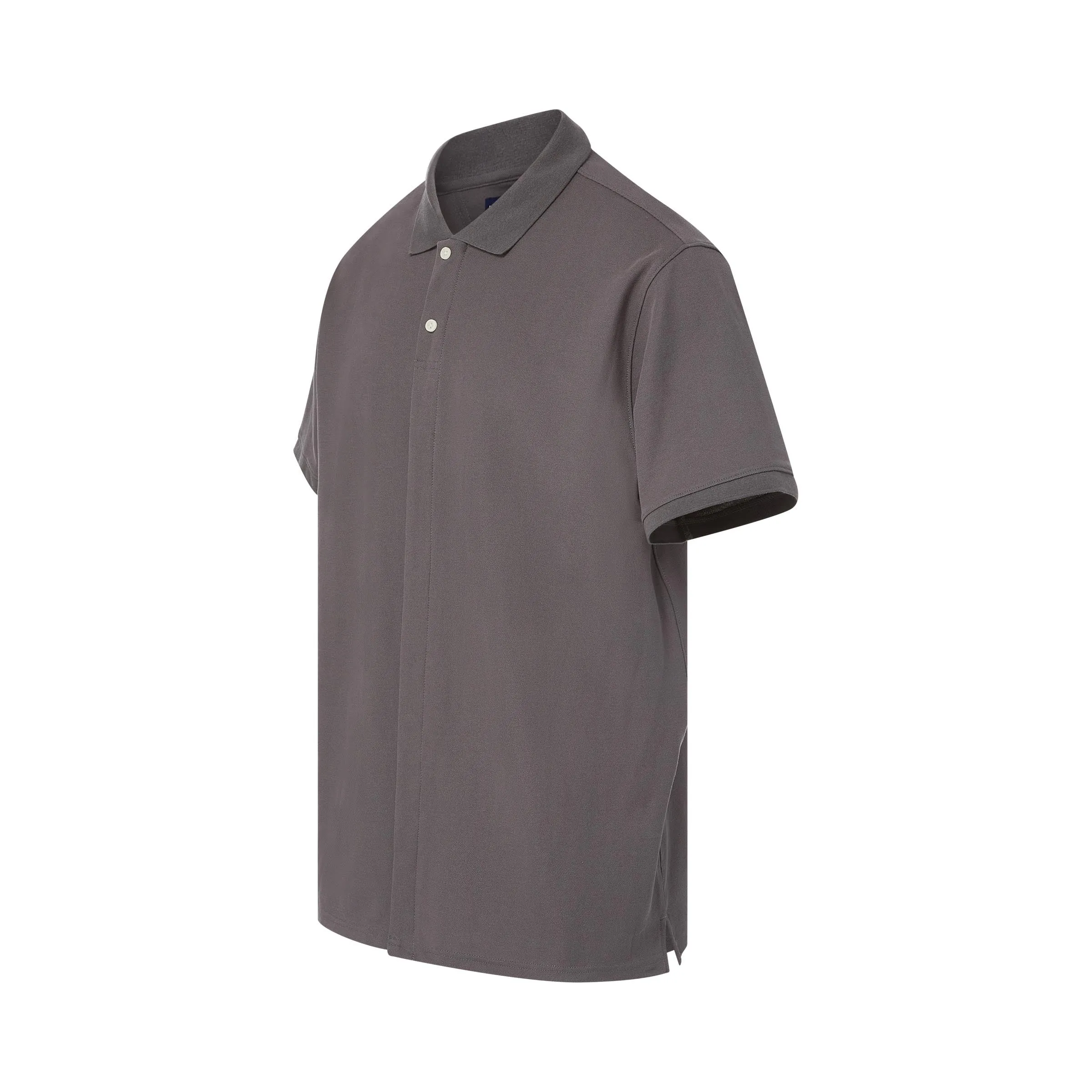 Grey Pique Knit Short Sleeve Polo with Magnetic Closures