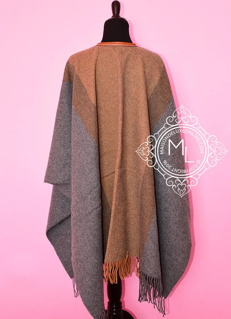 Hermes Cashmere Wool Gold Grey Rocabar Bivouac Poncho Cape