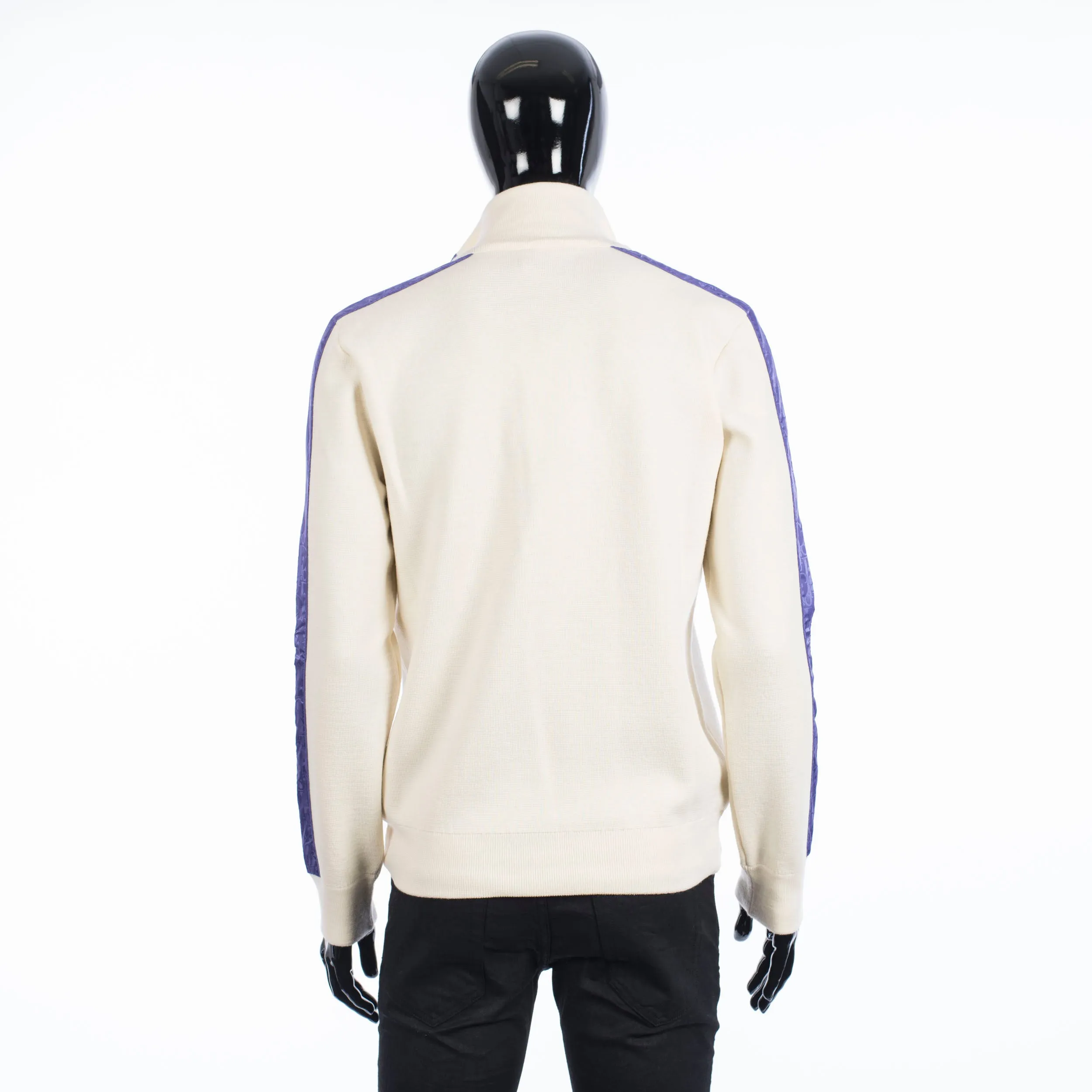 High Collar Sweater With Dior Oblique Inserts In White Punto Milano Wool