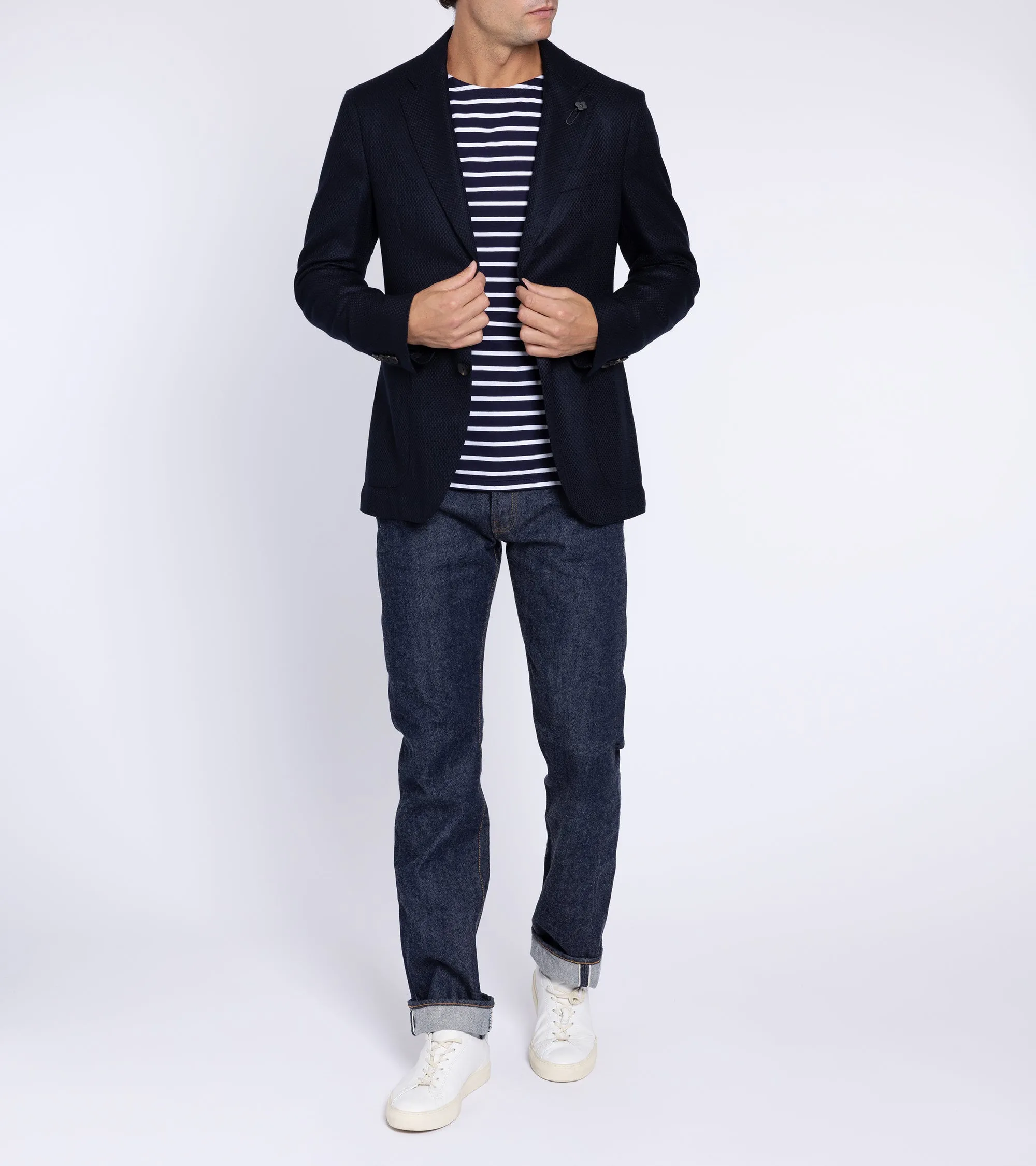 Lardini Cashmere Silk Basket Weave Jacket: Navy