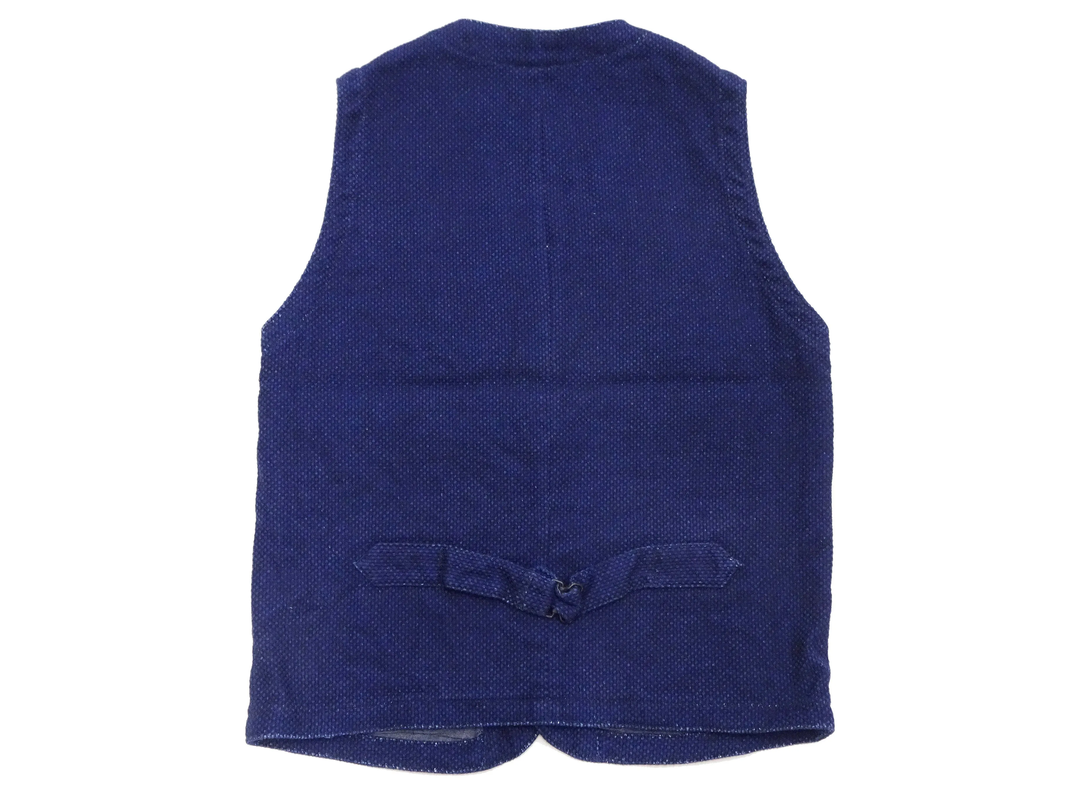 Momotaro Jeans Indigo Sashiko Vest Men's Casual V-neck Button Front Work Vest Waistcoat 04-010