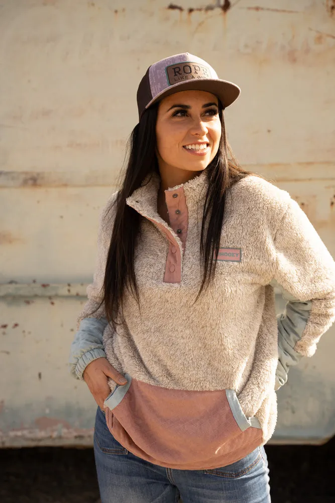 "Ladies Fleece Pullover" Tan w/Pink & Green