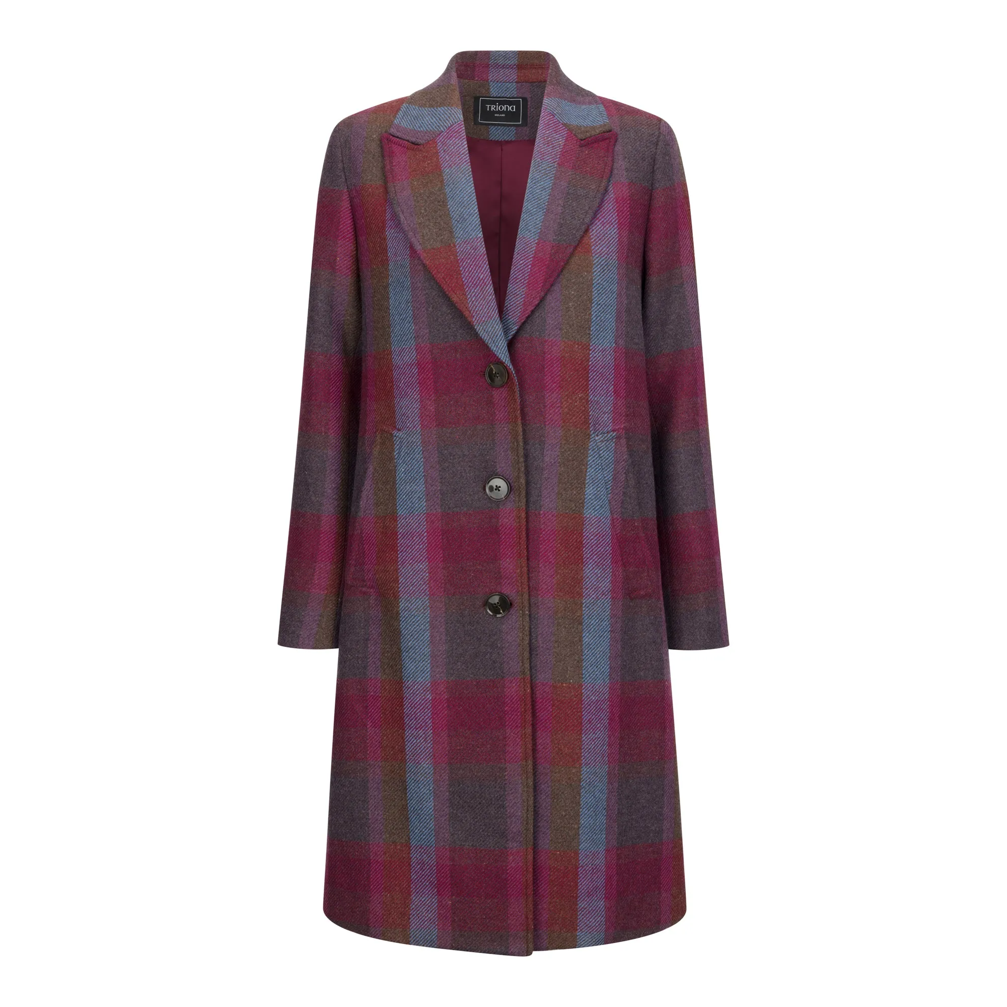 Raspberry Check Shannon Tweed Knee Coat