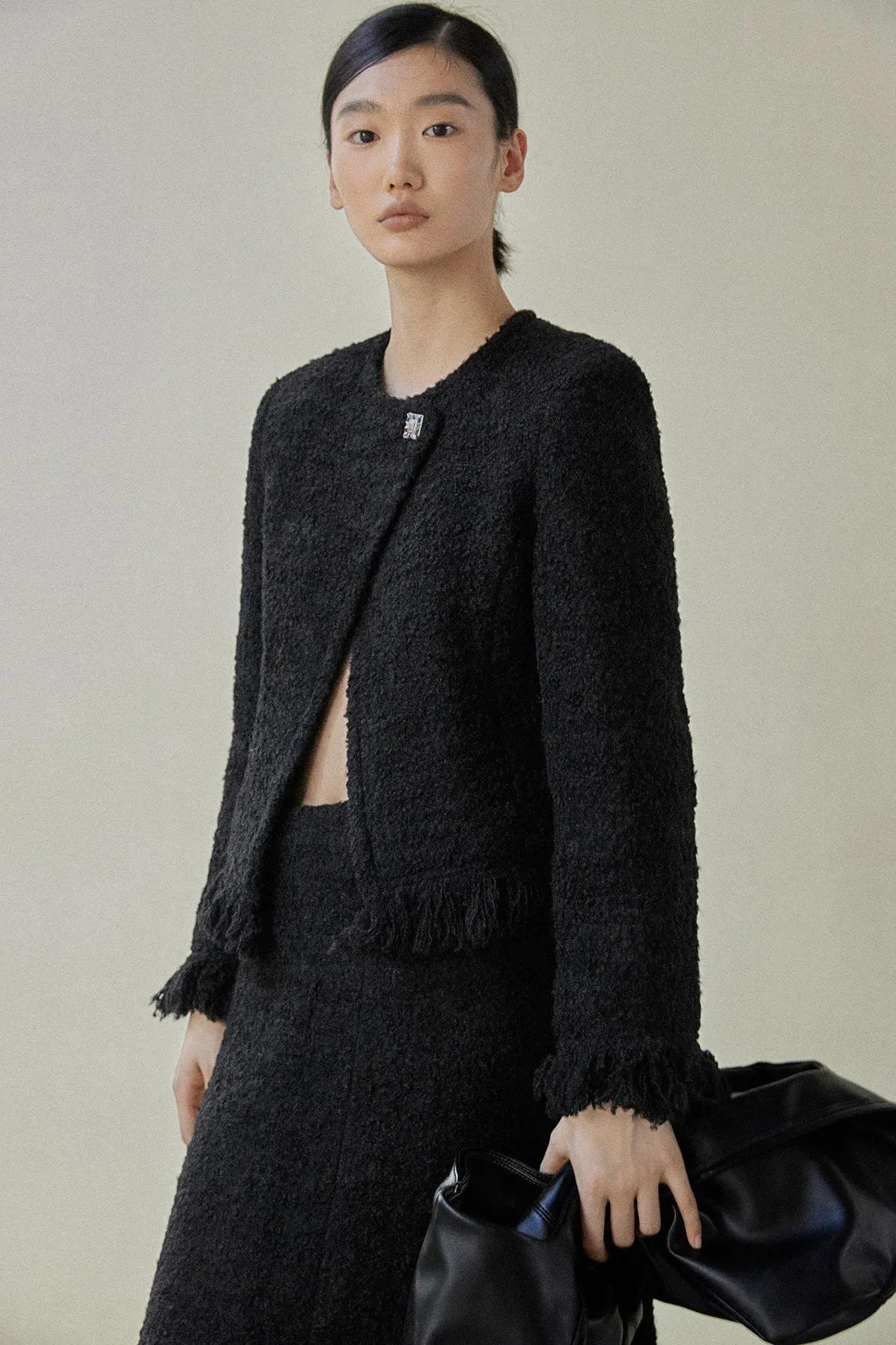 Textured wool blended one button jacket | 3 color