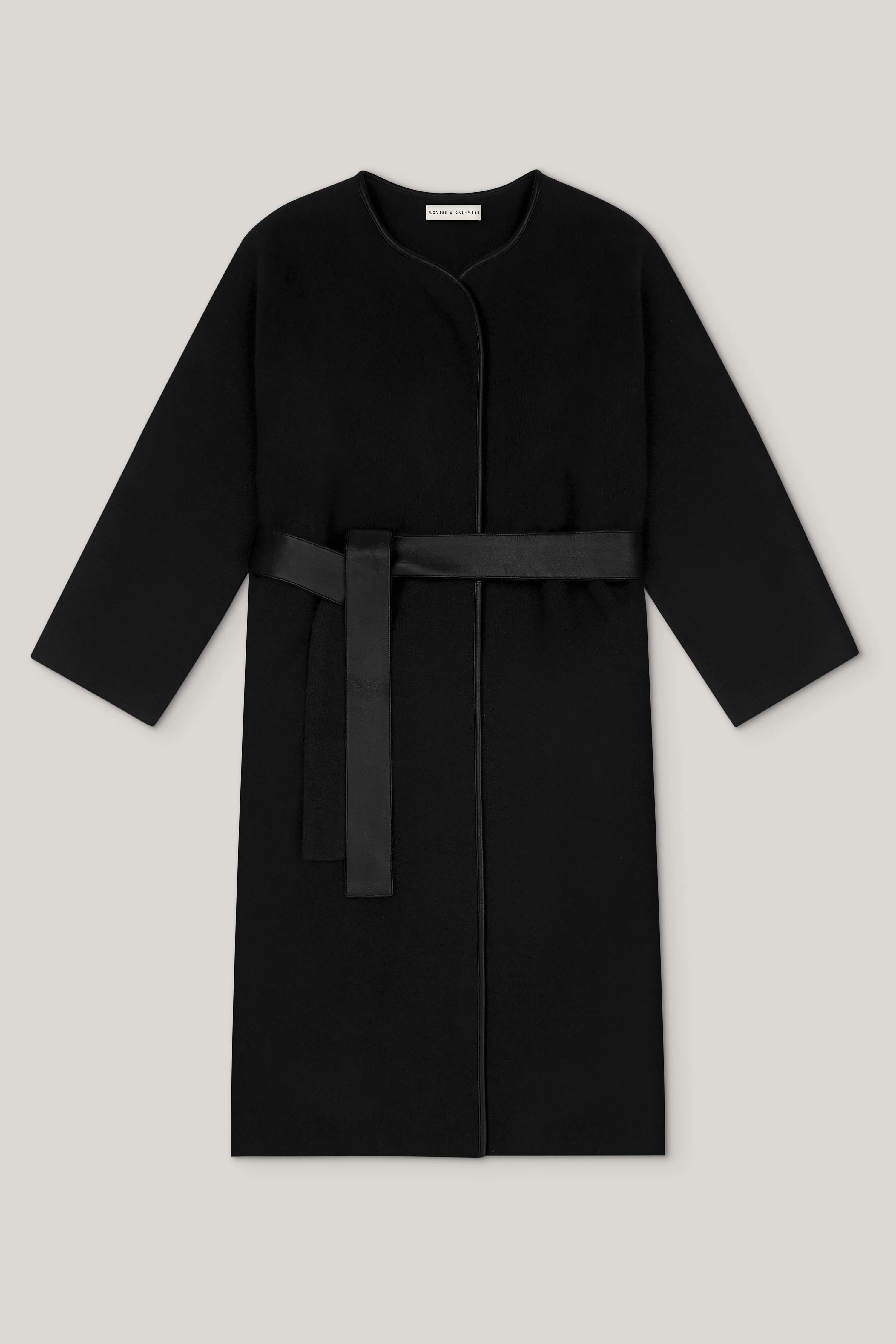 The Movers Cashmere-Leather Wrap Coat - Black